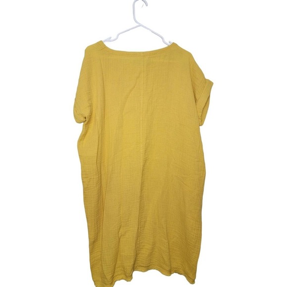Eileen Fisher Organic Cotton Guazy Crinkle Shift Dress Mustard Yellow - Picture 2 of 6